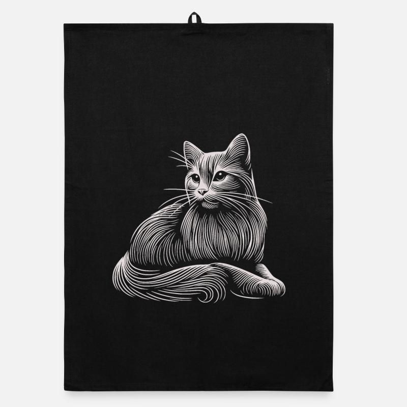 chat blanc motifs traits lumière Torchon bio