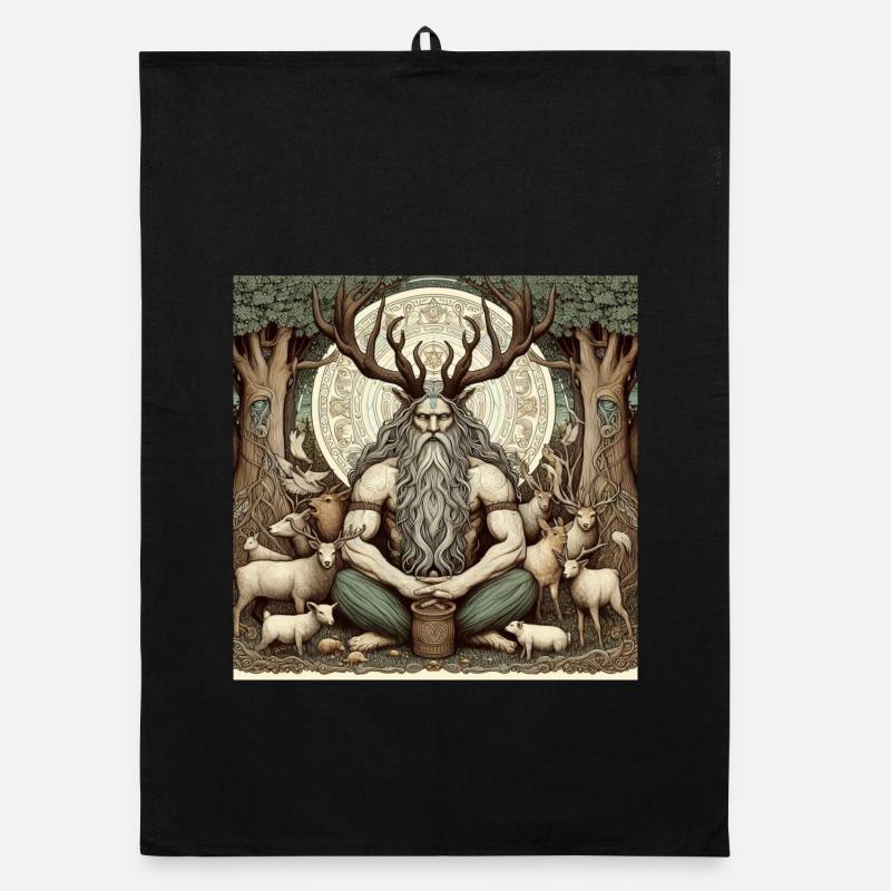 Cernunnos, keltischer Gott - Organic Geschirrtuch - Schwarz