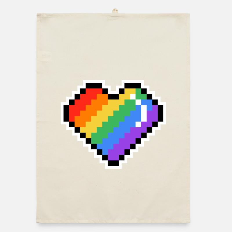 Pixel Rainbow Heart Organic dish towel
