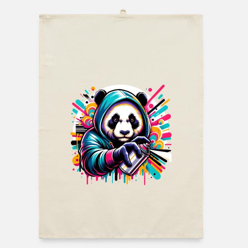 witziger Panda Bär mit Graffiti und Spraydose Organic Geschirrtuch