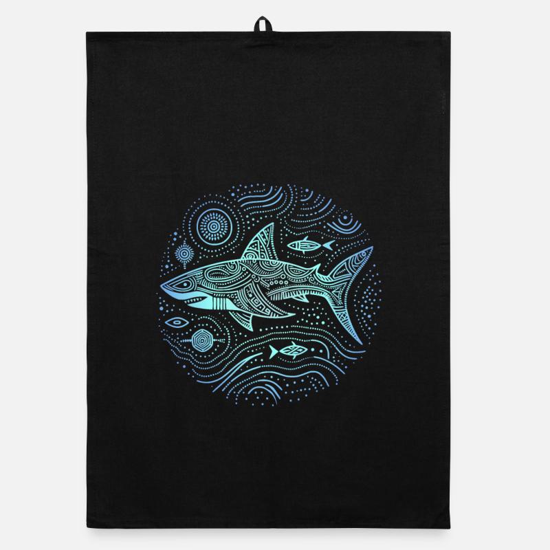 Requin motifs aborigènes australie nuances bleu Torchon bio