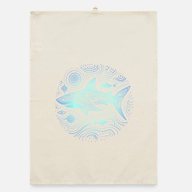 Shark Aboriginal Patterns Australia Shades Blue Organic dish towel
