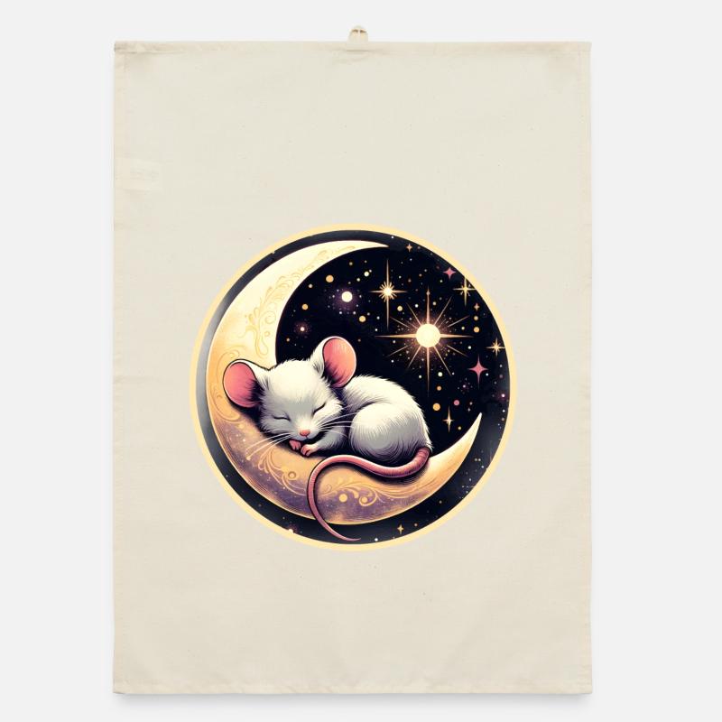 peacefully sleeping mouse, on a crescent moon Organic dish towel