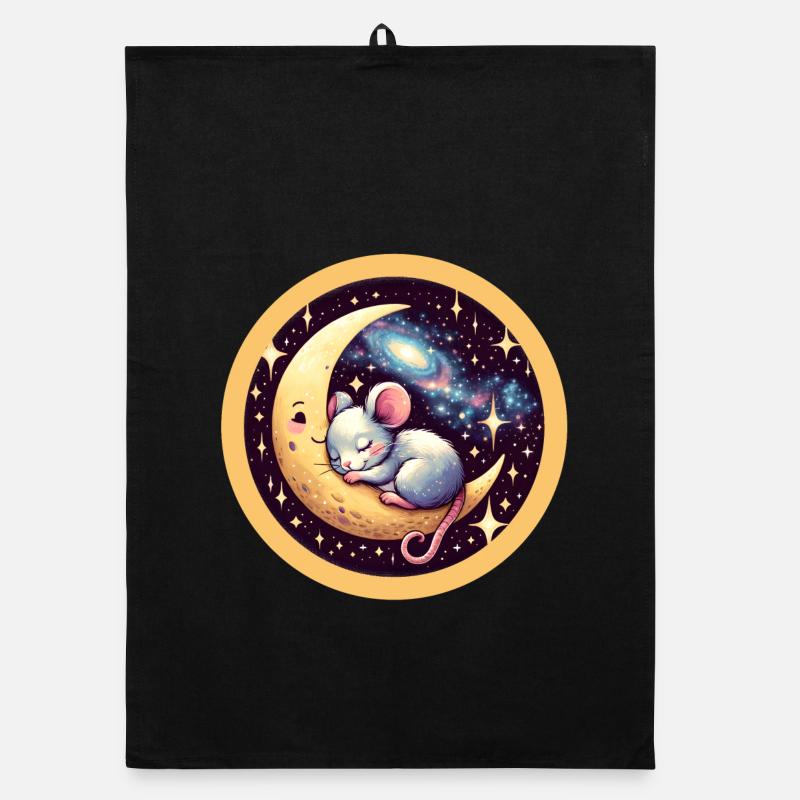 peacefully sleeping mouse, on a crescent moon Organic dish towel
