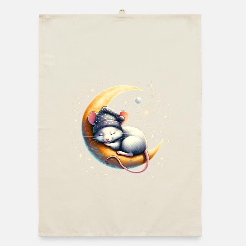 peacefully sleeping mouse, on a crescent moon Organic dish towel