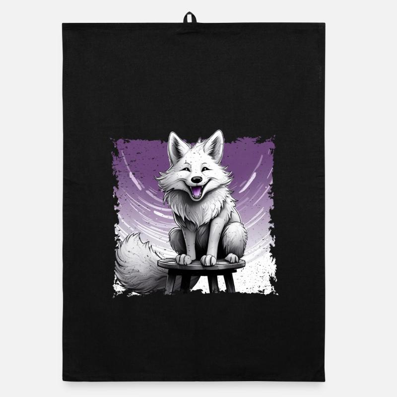 Fox comic, laughing, sitting on stool | Poster Organic dish towel