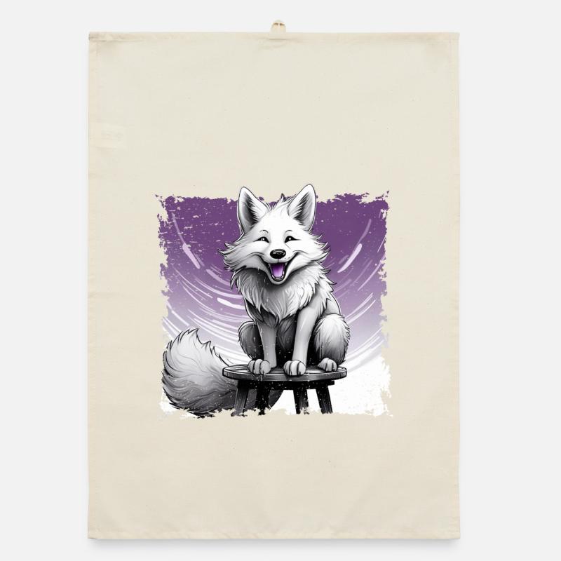 Fox comic, laughing, sitting on stool | Poster Organic dish towel