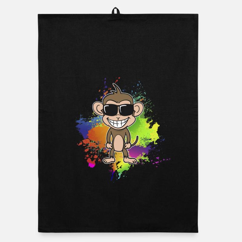 Colorful Summer Monkey - Organic dish towel - black