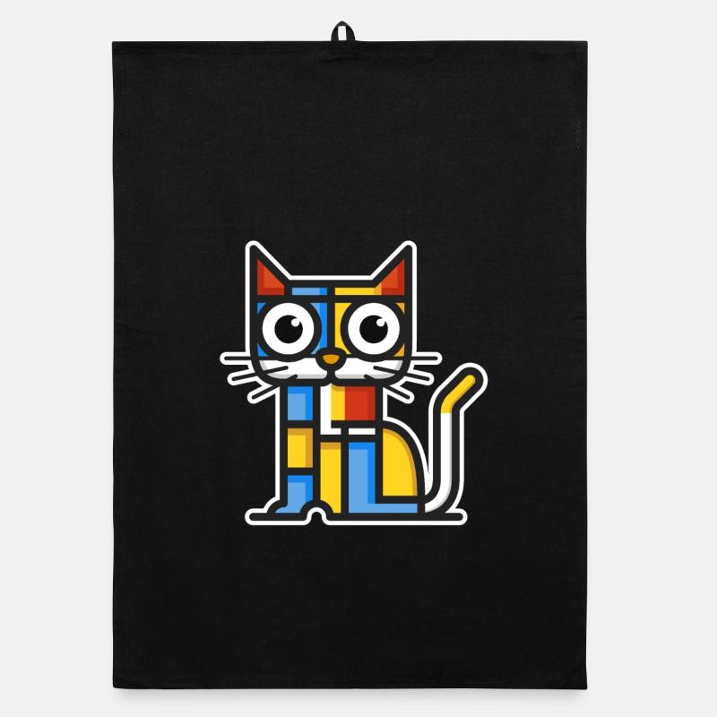 Illustration colorée d’un chat cubiste. Torchon bio