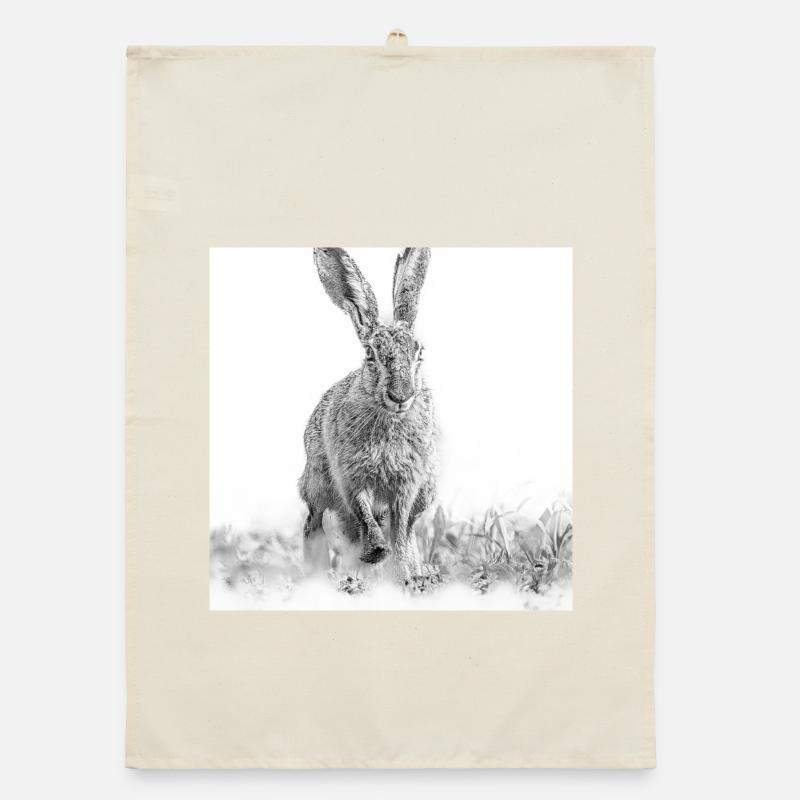 Hopping rabbit black white Organic dish towel