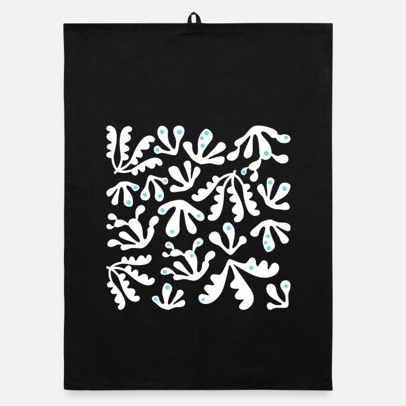 Abstrait Corail L Blanc Bleu Pois - Torchon bio - noir