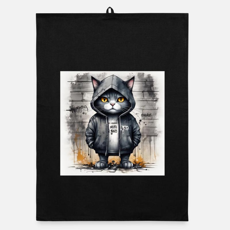 Chat graffiti en sweat à capuche Torchon bio