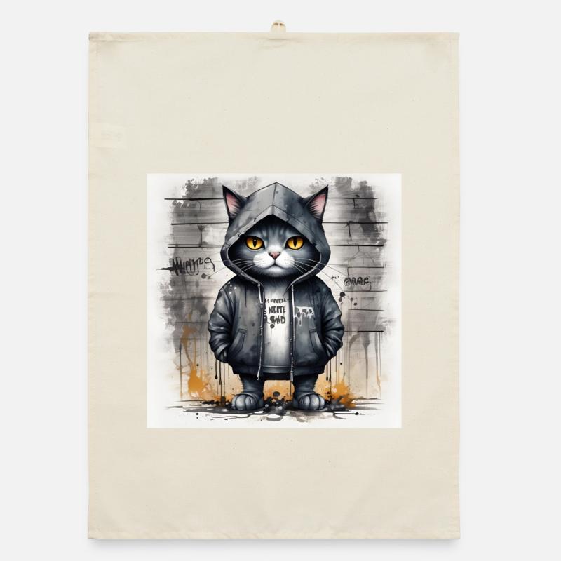 Chat graffiti en sweat à capuche Torchon bio