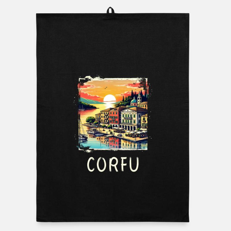 Design panoramique de Corfou, Grèce Torchon bio