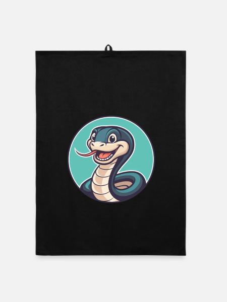 Snake Kawaii Cartoon Character Animal Pet Face - Organic dish towel - black - Front