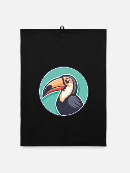 Toucan Kawaii Cartoon Character Animal Pet Face - Organic dish towel - black - Front