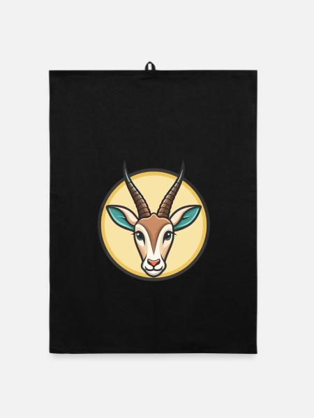 Oryx Kawaii Dessin animé Personnage Animal Animal Visage - Torchon bio - noir - Devant