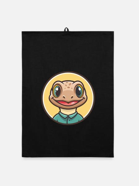 Lizard Kawaii Cartoon Character Animal Pet Face - Organic dish towel - black - Front