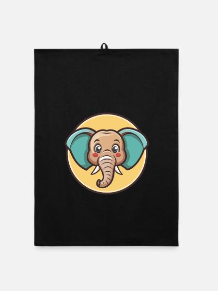 Elefant Kawaii Cartoon Figur Tier Haustier Gesicht - Organic Geschirrtuch - Schwarz - Vorne