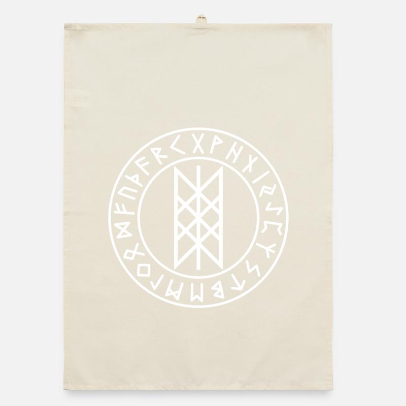 Wyrd white runes circle Organic dish towel