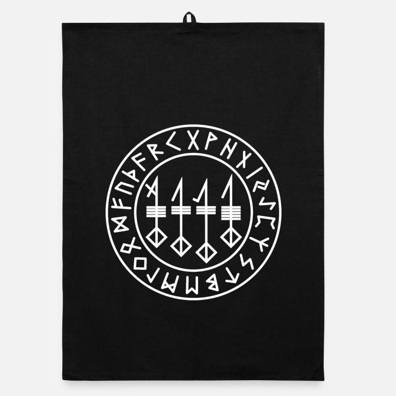 Svefnthorn white runes circle Organic dish towel
