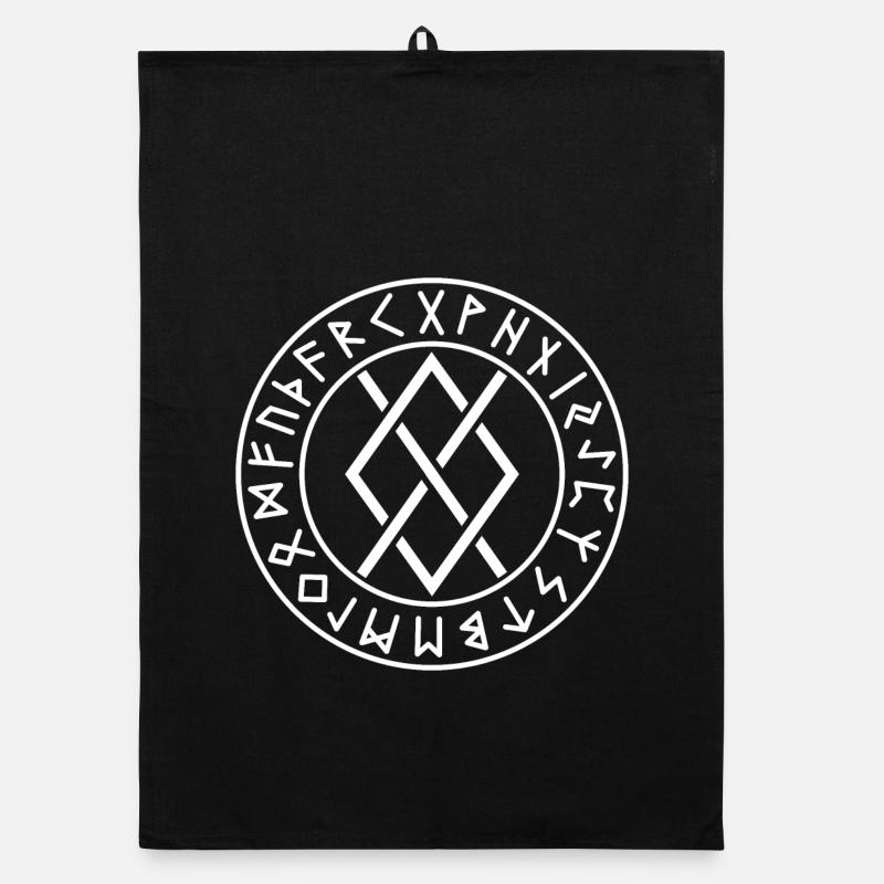 Gungnir circle runes white color Organic dish towel