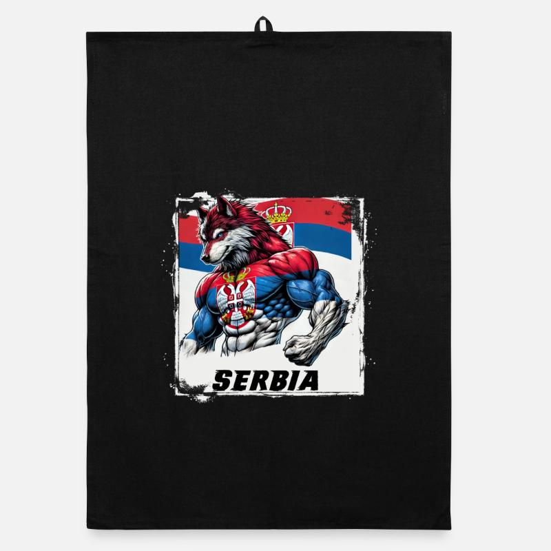 Serbien Wolf Flaggen Design Organic Geschirrtuch