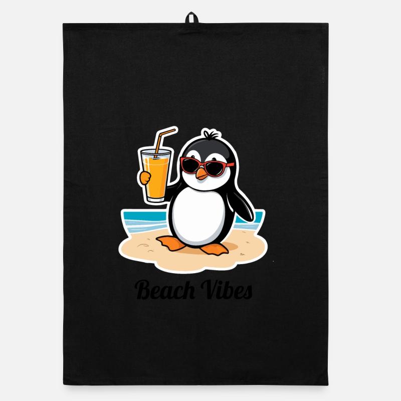 Casual beach penguin – summer holiday feeling Organic dish towel