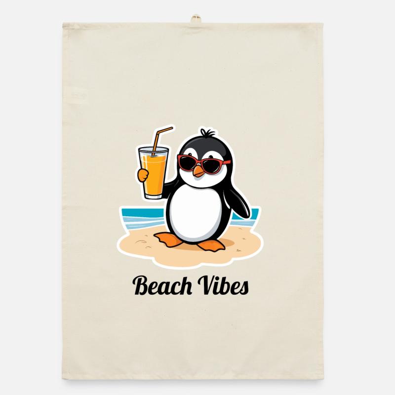 Pingouin de plage décontracté – sentiment de vacances d’été Torchon bio