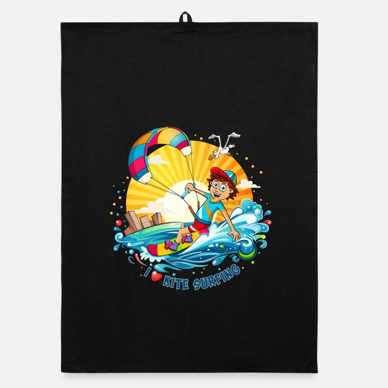 Bunte Illustration eines Kitesurfers - Organic Geschirrtuch - Schwarz