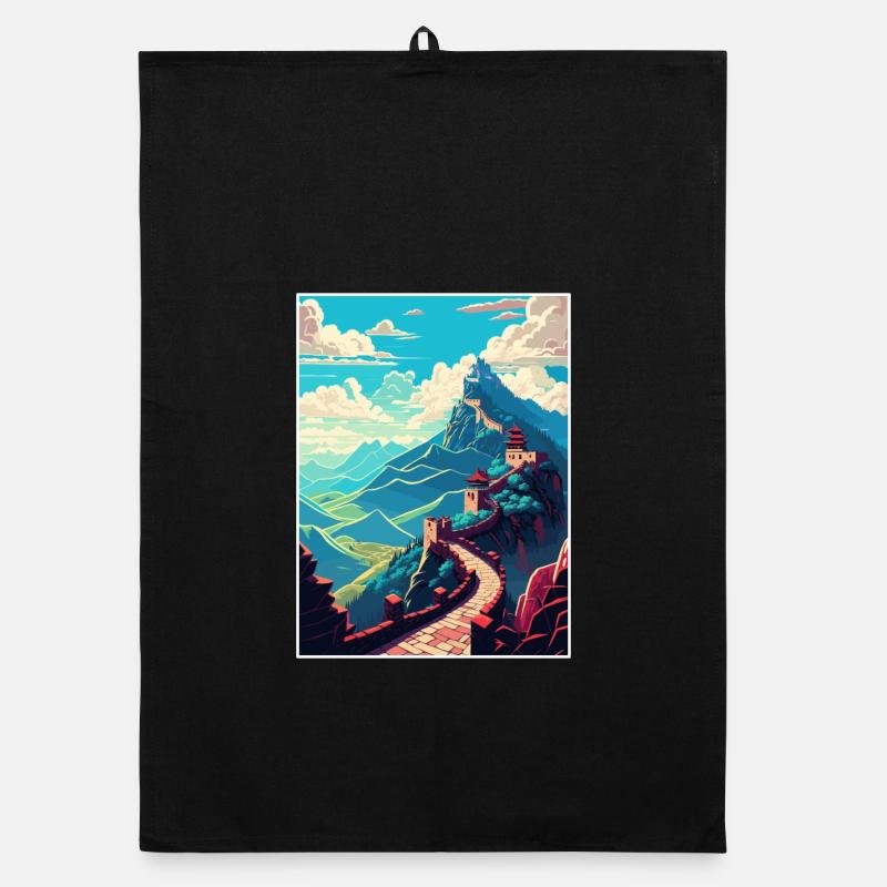 Große Mauer Von China Reise Poster Souvenir Farbe Organic Geschirrtuch
