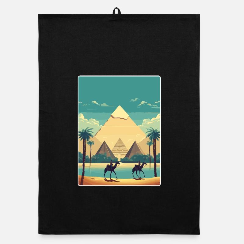 Le Caire, Égypte, Grandes Pyramides De Gizeh, Affiche De Voyage Torchon bio