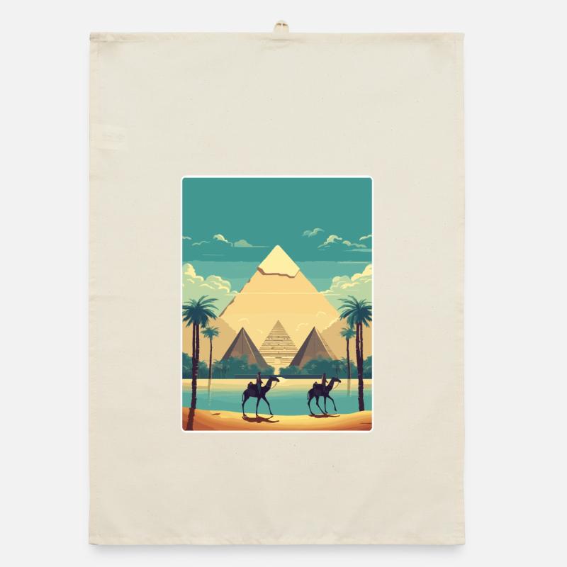 Le Caire, Égypte, Grandes Pyramides De Gizeh, Affiche De Voyage Torchon bio