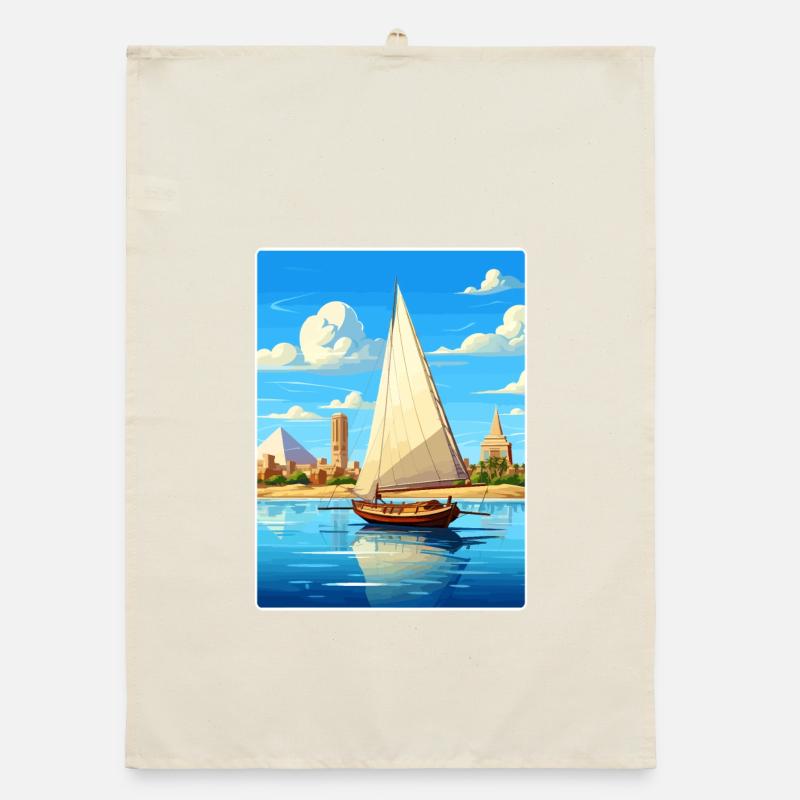 Le Caire, Égypte, Grandes Pyramides De Gizeh, Affiche De Voyage Torchon bio