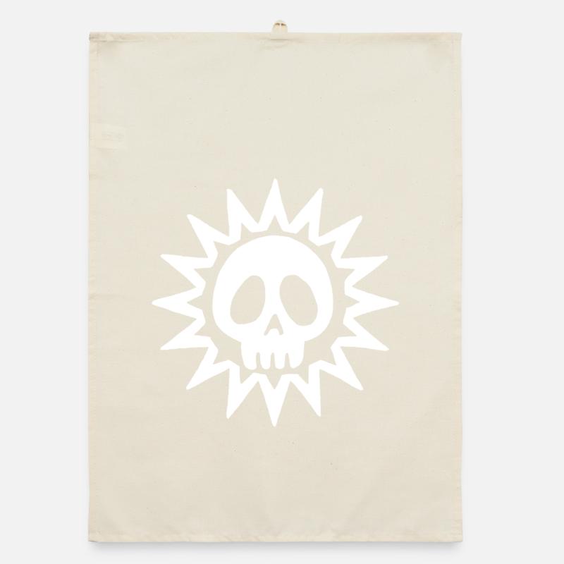 Tête de mort et soleil blanc Torchon bio