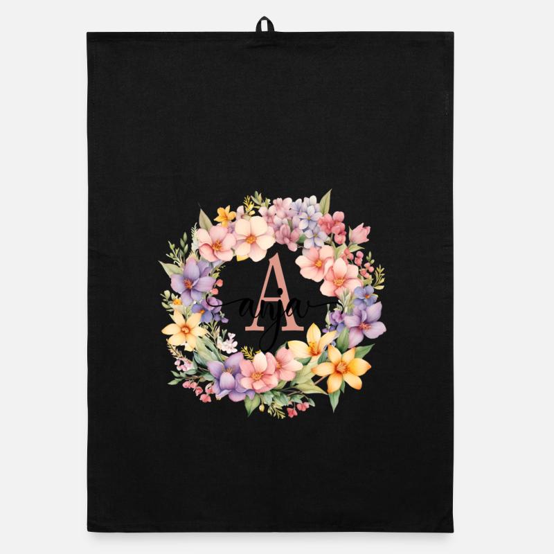 A| Monogram | Name | Anja | Watercolor | Colorful Organic dish towel