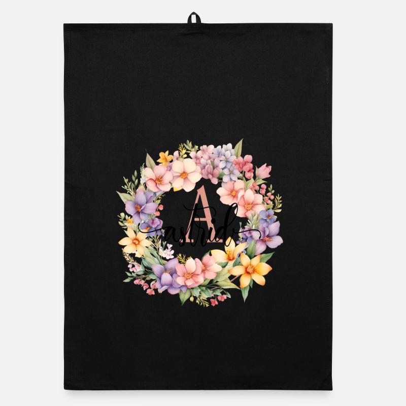 A| Monogram | Name | Astrid | Watercolor | Colorful Organic dish towel
