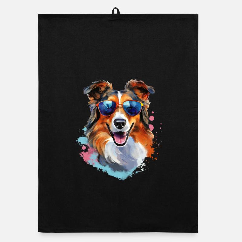 Collie mit Sonnenbrille Organic Geschirrtuch