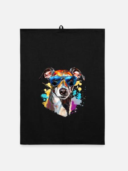 Windspiel mit Sonnenbrille - Organic Geschirrtuch - Schwarz - Vorne
