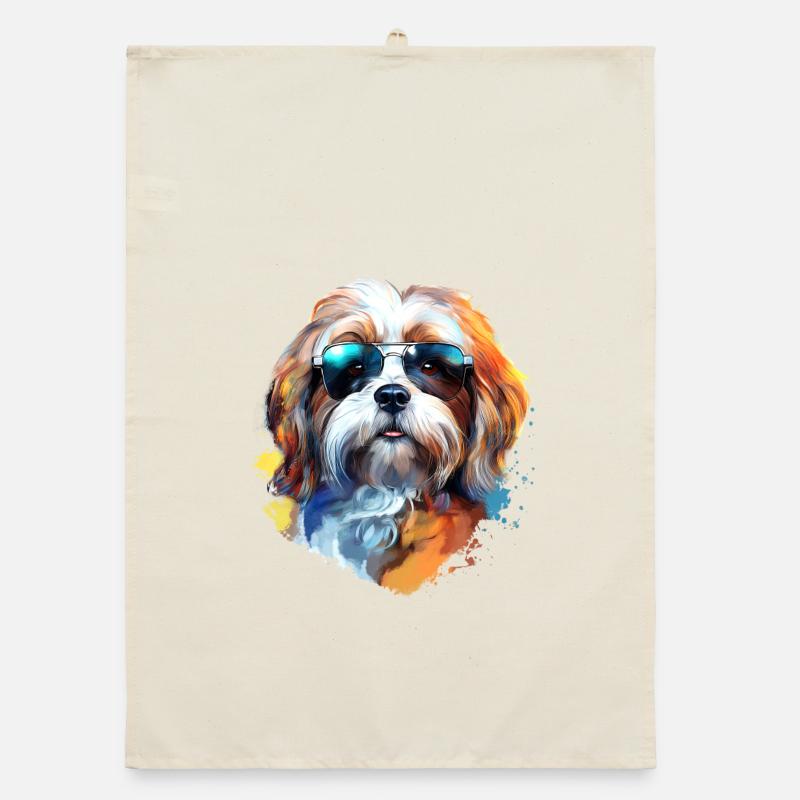 Lhasa Apso mit Sonnenbrille Organic Geschirrtuch