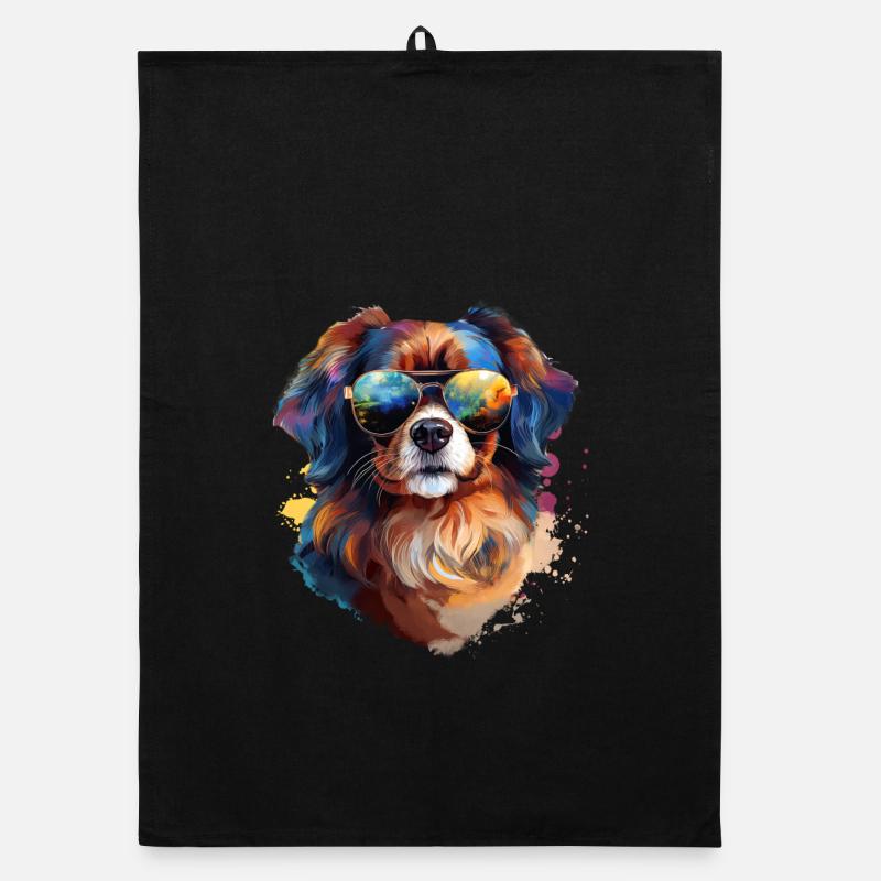 Tibet Spaniel mit Sonnenbrille - Organic Geschirrtuch - Schwarz