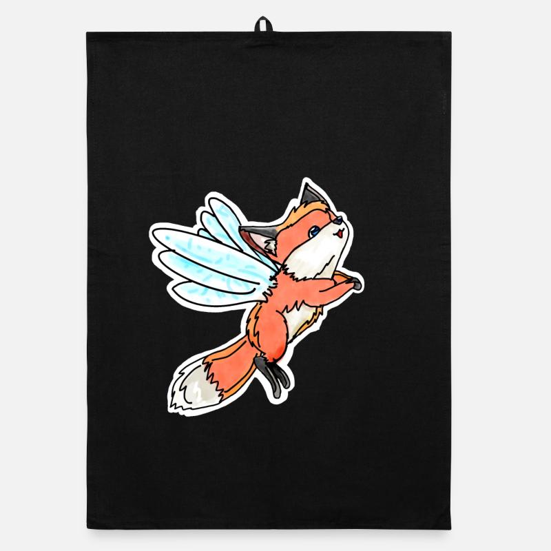 Fantastic, Flying Fairy Fox - Organic dish towel - black