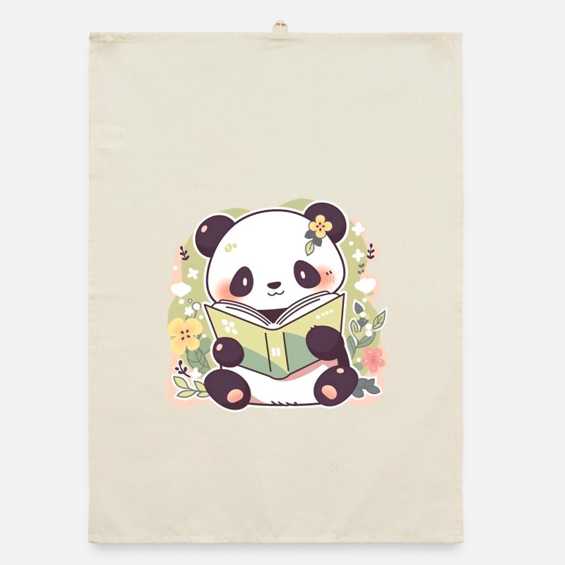 Panda Reading a Book - Cute Cartoon Design Organic dish towel