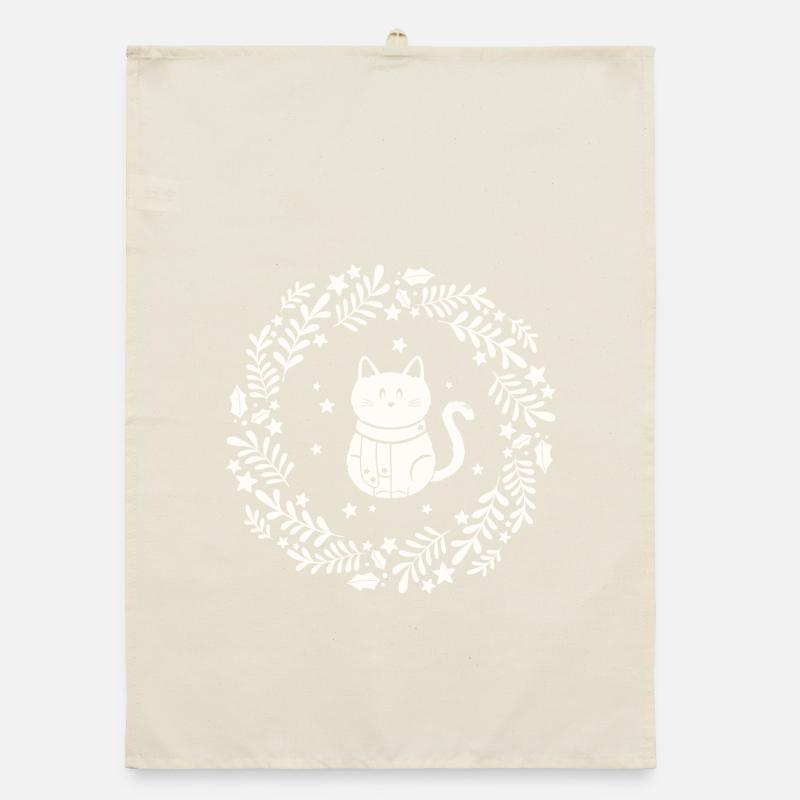 Couronne de Noël avec chat mignon Torchon bio