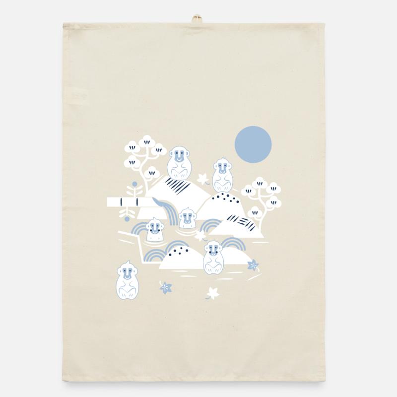 Singes frissonnants dans une source chaude l blanc bleu marine Torchon bio