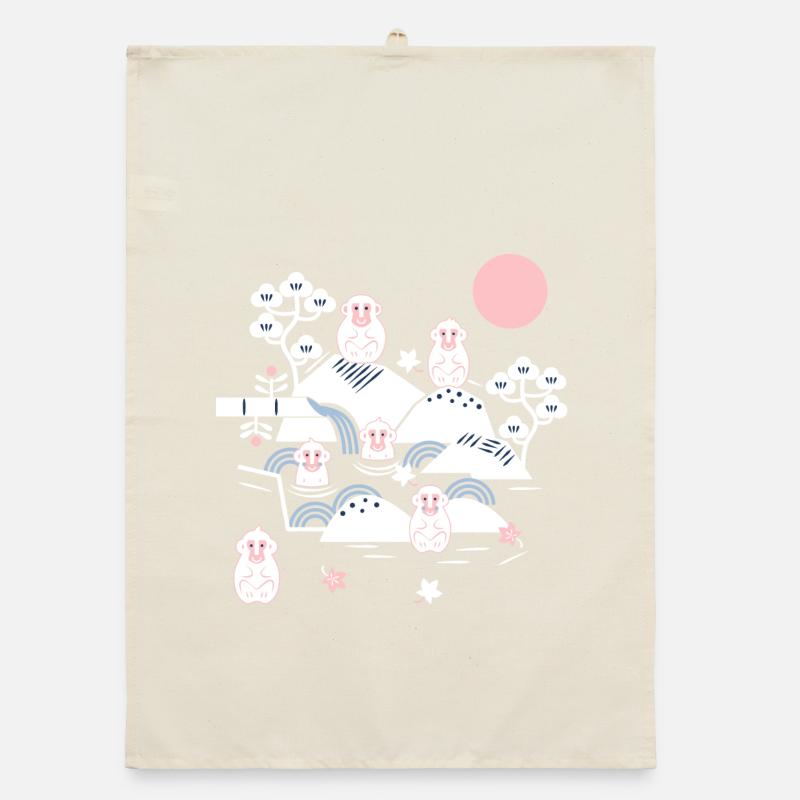 Singes effrayants dans une source chaude l blanc rose bleu Torchon bio