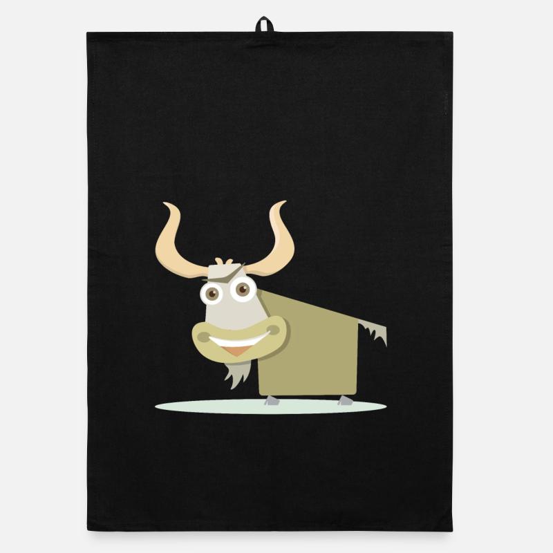 Illustration joyeuse d’une vache tibétaine. Torchon bio