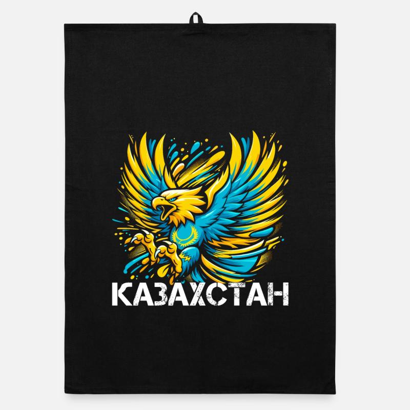 Kazakhstan Aigle Drapeau Drapeau Cyrillique Cadeau Torchon bio