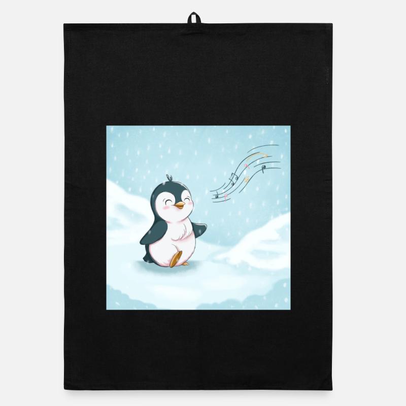 Mignon pingouin chantant dans la neige Torchon bio