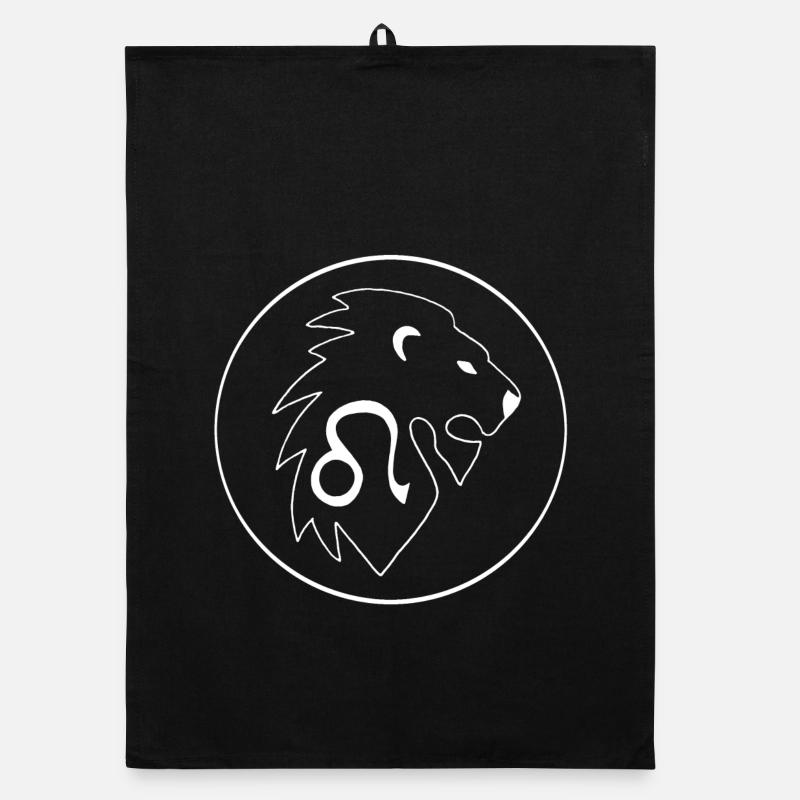 Signe du zodiaque lion (blanc) - Torchon bio - noir